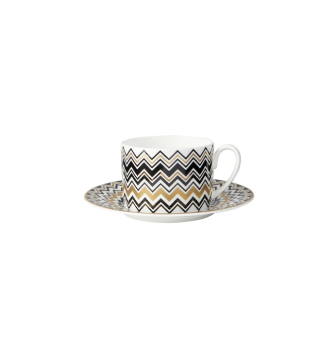 Zig Zag Gold Set de 6 cești de ceai si farfurii