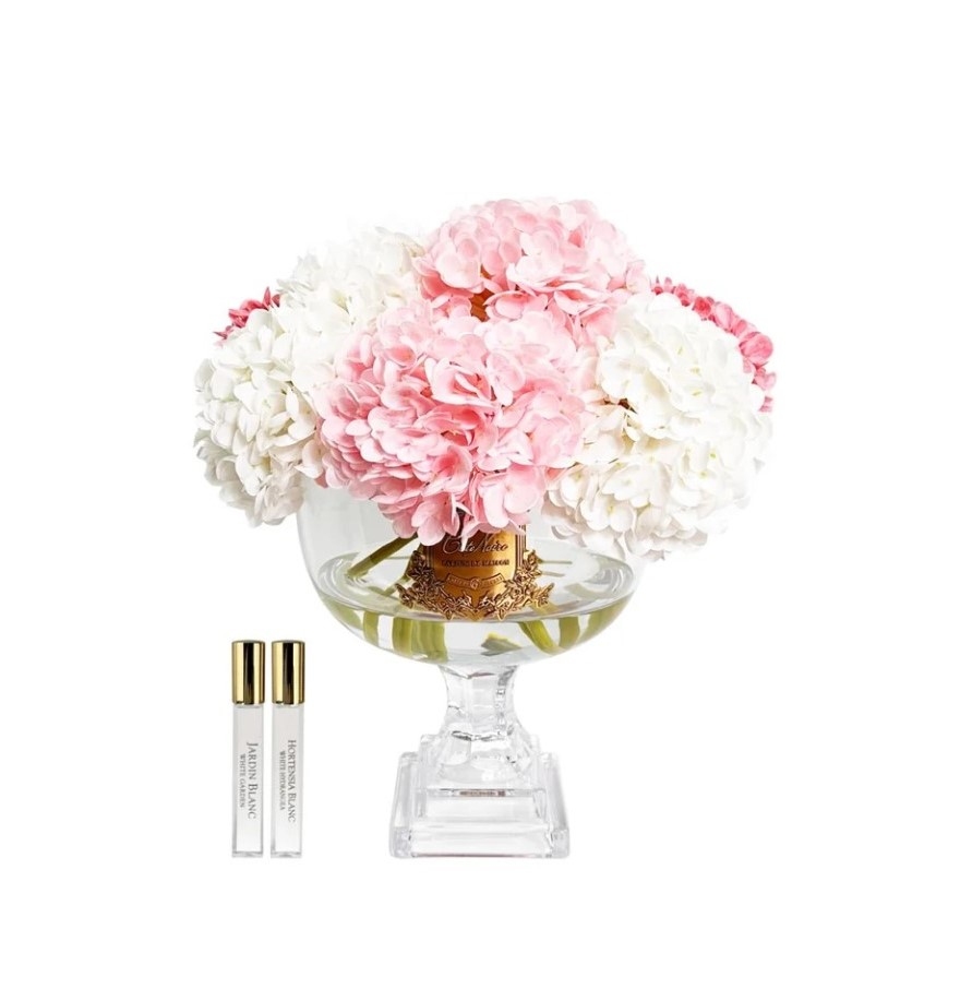 Парфюмированный букет гортензий в прозрачной вазе Provence pink