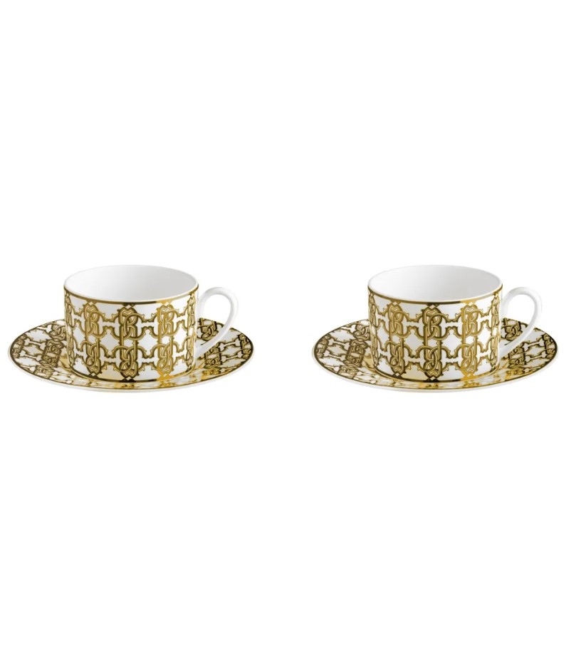 Monogram Gold Set de 2 cești de ceai și farfurii