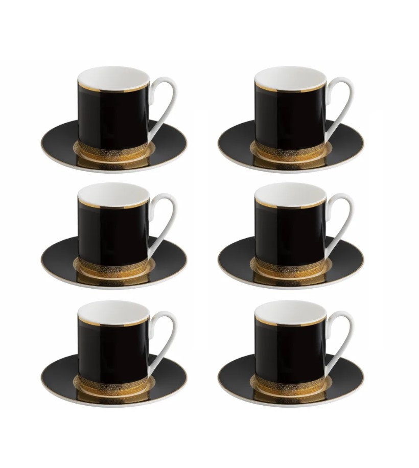 Python Black Set of 6 coffee cups & saucers