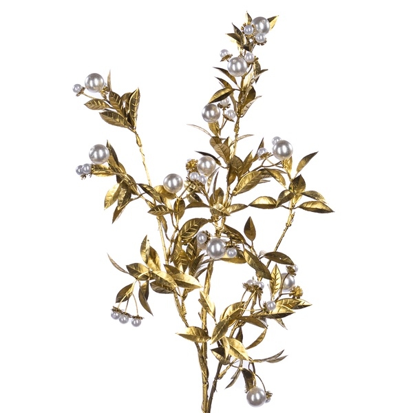 Декоративная веточка Metallic Leaf & Pearl stem