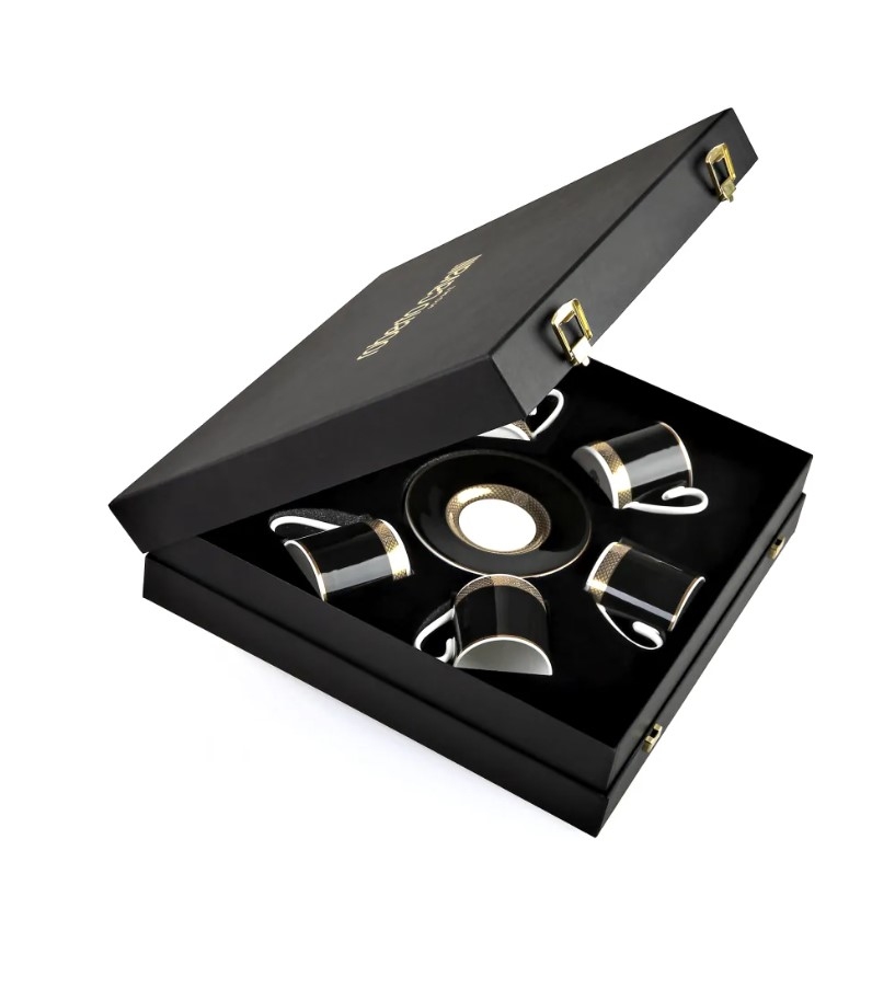 Python Black Set of 6 coffee cups & saucers