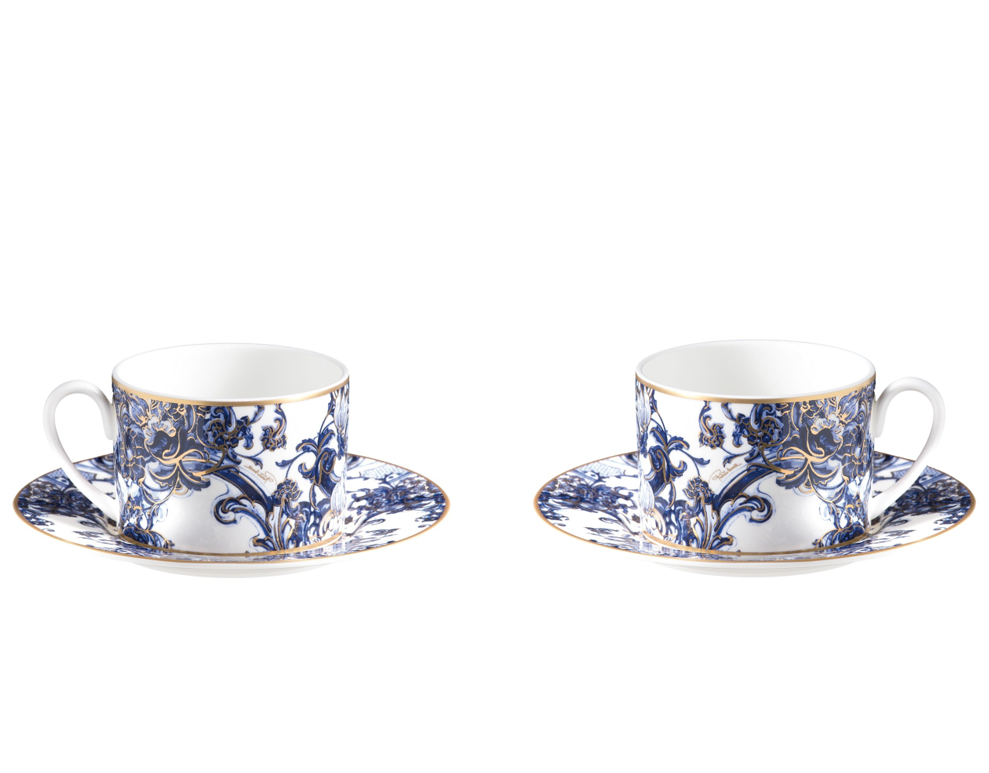 Azulejos set of 2 tea cups & saucers