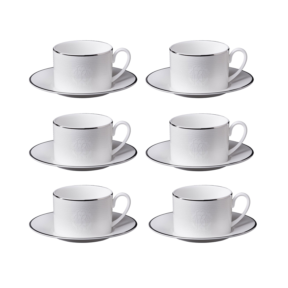 Lizzard Platinum Set of 6 tea cups & saucers