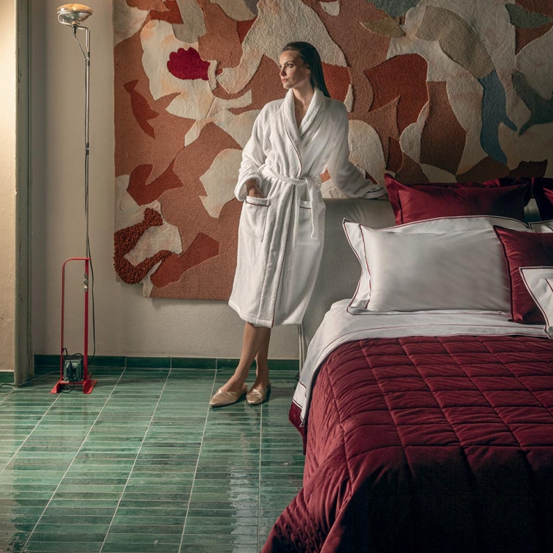 Банный халат Isola S Bianco+Burgundy