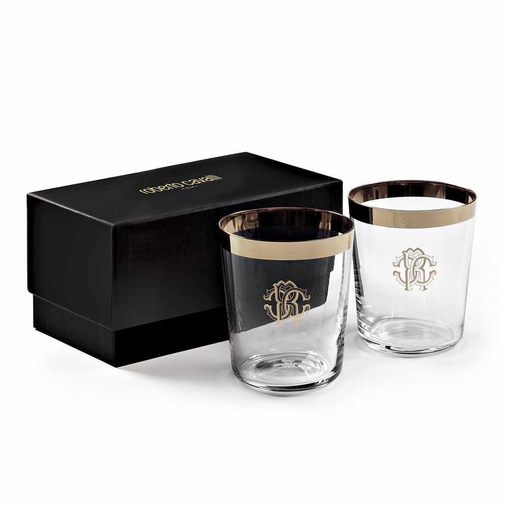 Old Fashioned New Monogram Platinum Set of 2 glasses