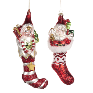 Елочная игрушка Glass Santa/Elf in Stocking