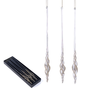 Набор из 3 ёлочных игрушек Glass Glitter Twist Drop/Icicle Champagne/Clear