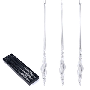 Set 3 Jucării brad Glass Glitter Twist Drop/Icicle White/Clear